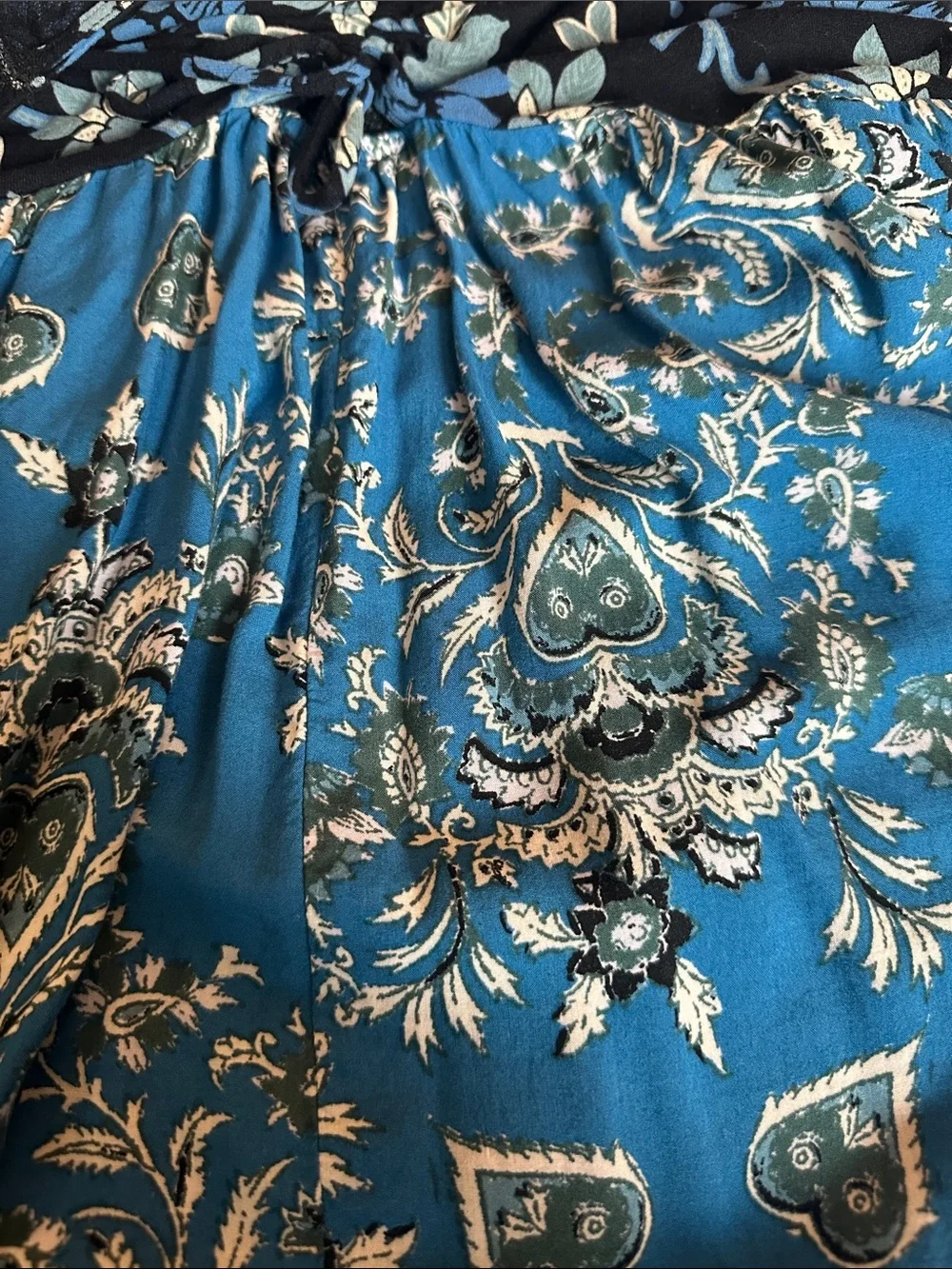 Free People Teal Paisley top with Black and Cream Accents sz L